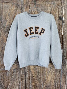 Jeep Spellout Sweatshirt Mens M Gray Heather Crew Neck Pullover Ring Spun Casual